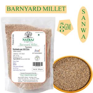 Barnyard Millet grains showing their small, round, golden-brown appearance and textured surface.