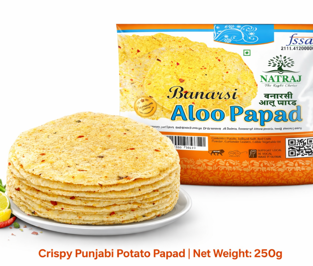 Natraj The Right Choice Aloo Papad 250g | Crispy Punjabi Potato Papad | Homemade Style Fryums