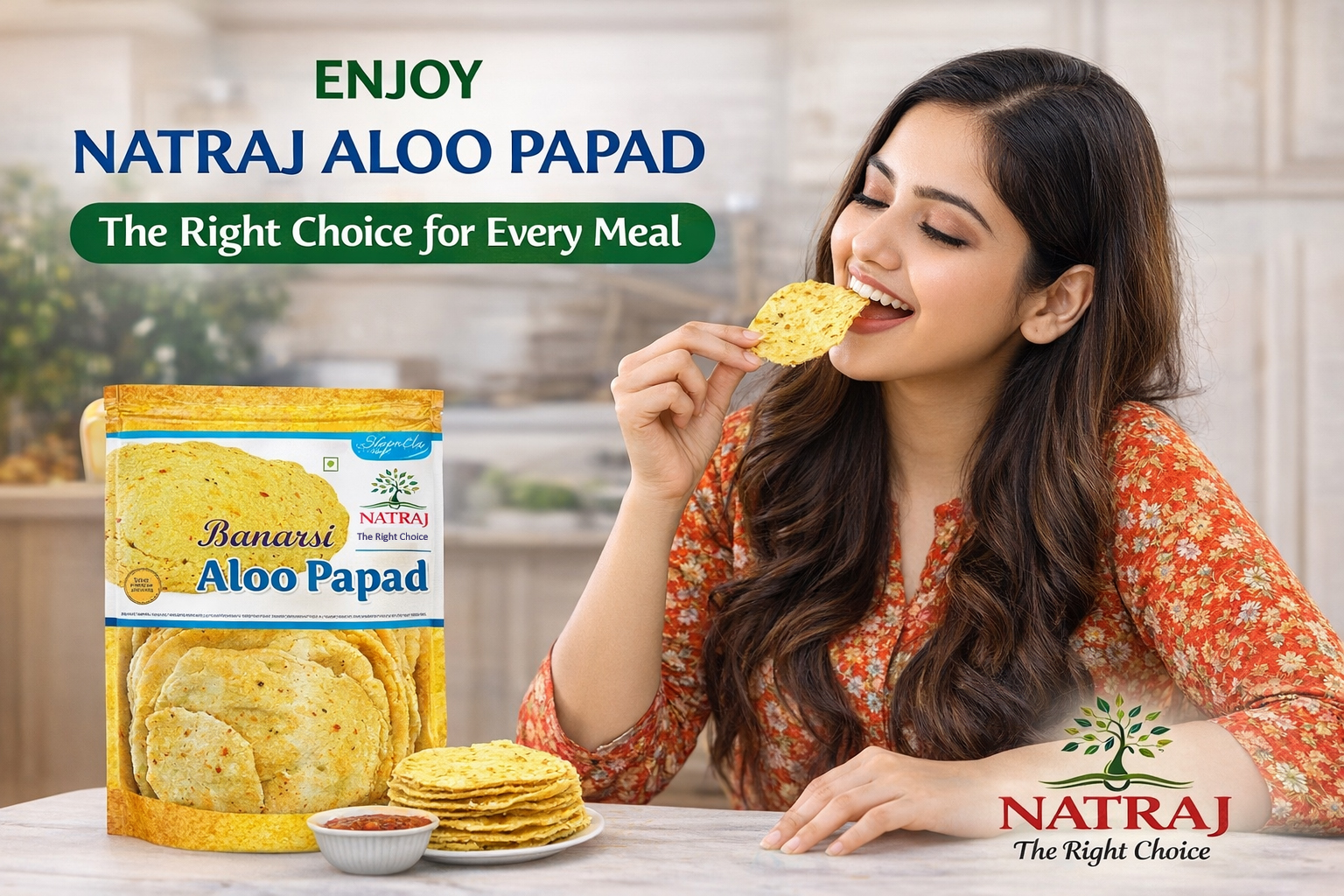 Natraj The Right Choice Aloo Papad 250g | Crispy Punjabi Potato Papad | Homemade Style Fryums