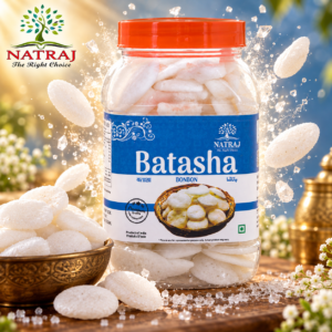Natraj The Right Choice traditional Batasha jar with crisp sugar drops for puja prasad