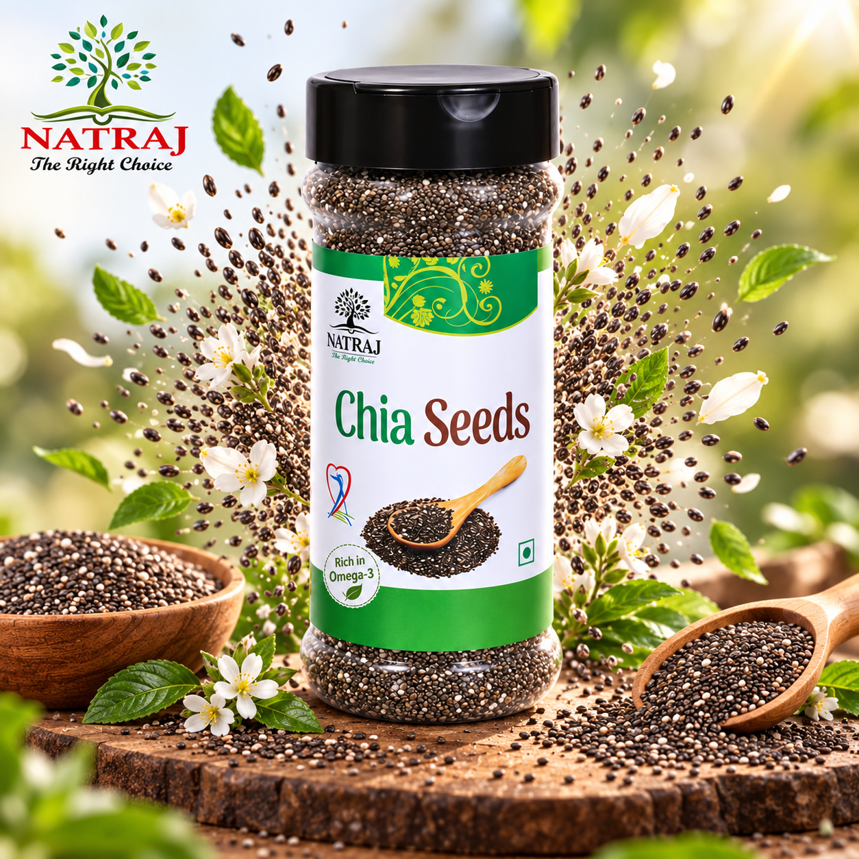 Chia Seeds Real 1080 x 1080 Raw Chia Seeds in Spoon for Smoothies and Healthy Breakfast Recipes