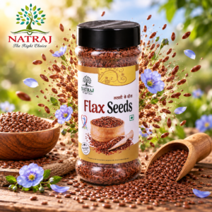 Natraj The Right Choice Flax Seeds jar with whole seeds and omega 3 nutrition