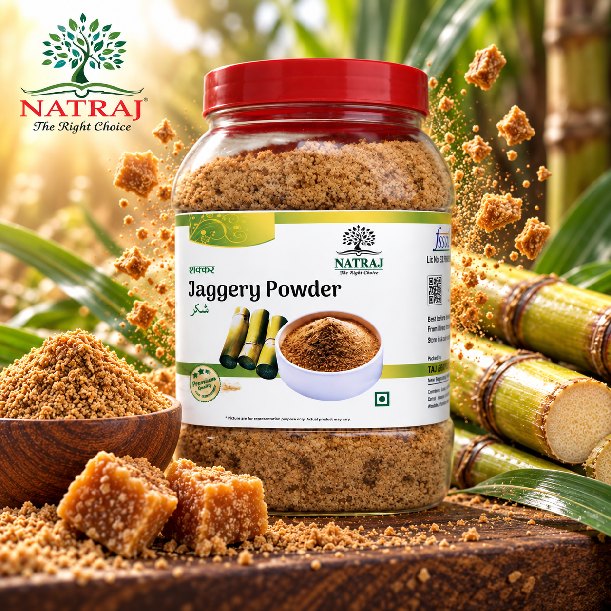 JAGGERY-POWDER Real 1080 x 1080 Natraj traditional jaggery powder with fresh sugarcane and gur pieces