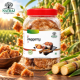 Natraj The Right Choice solid sugarcane jaggery cubes on display
