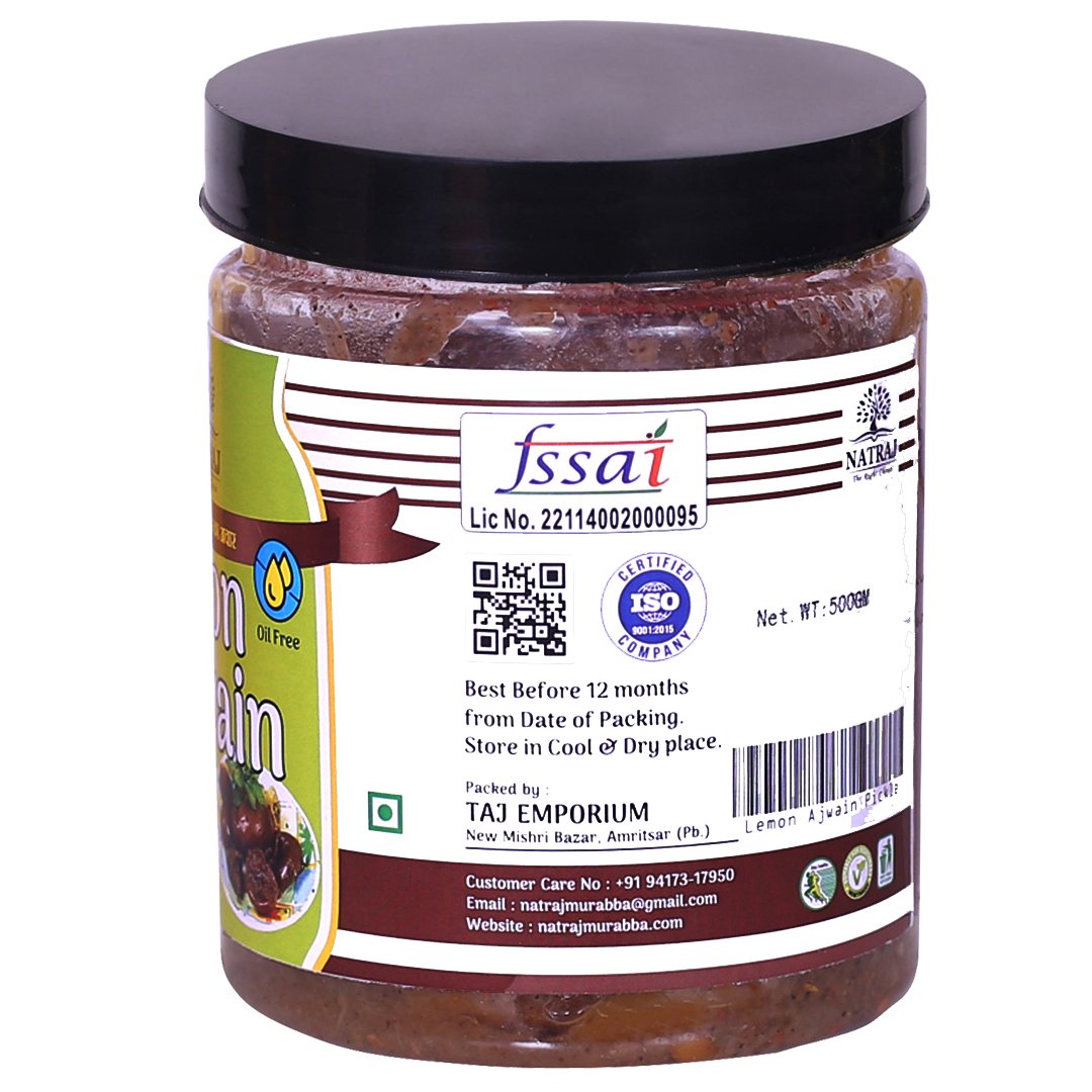 Lemon Ajwain Pickle 500g | Oil-Free | Natraj The Right Choice