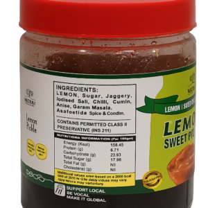 lemon sweet pickle ingredients and nutrition label by Natraj The Right Choice