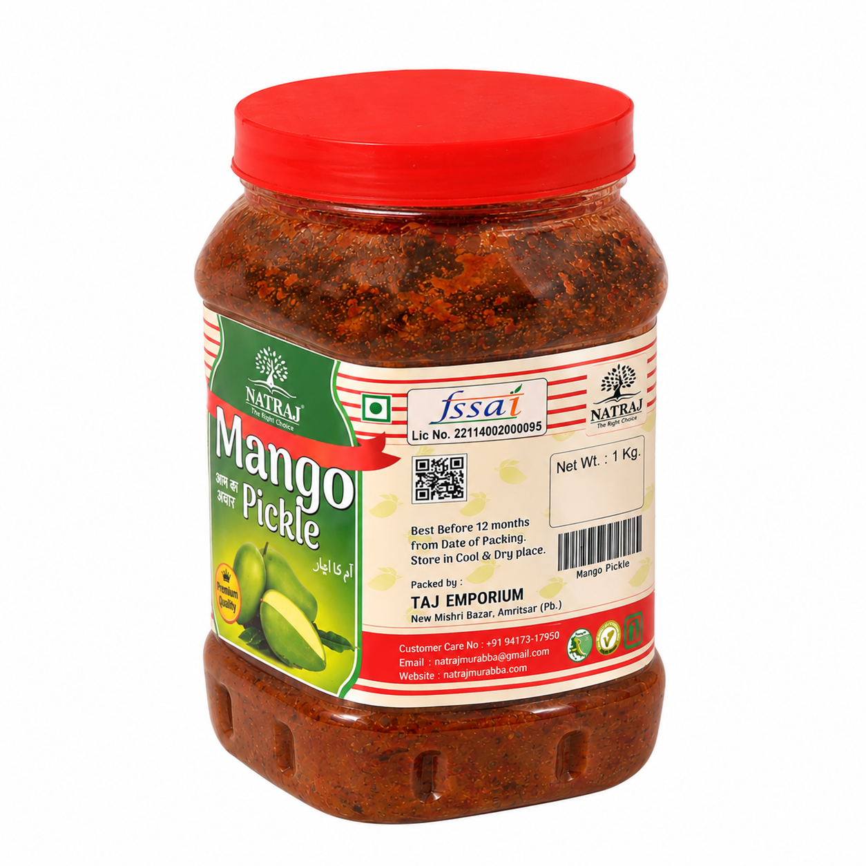 Natraj The Right Choice Mango Pickle Bottle Packaging and FSSAI Details
