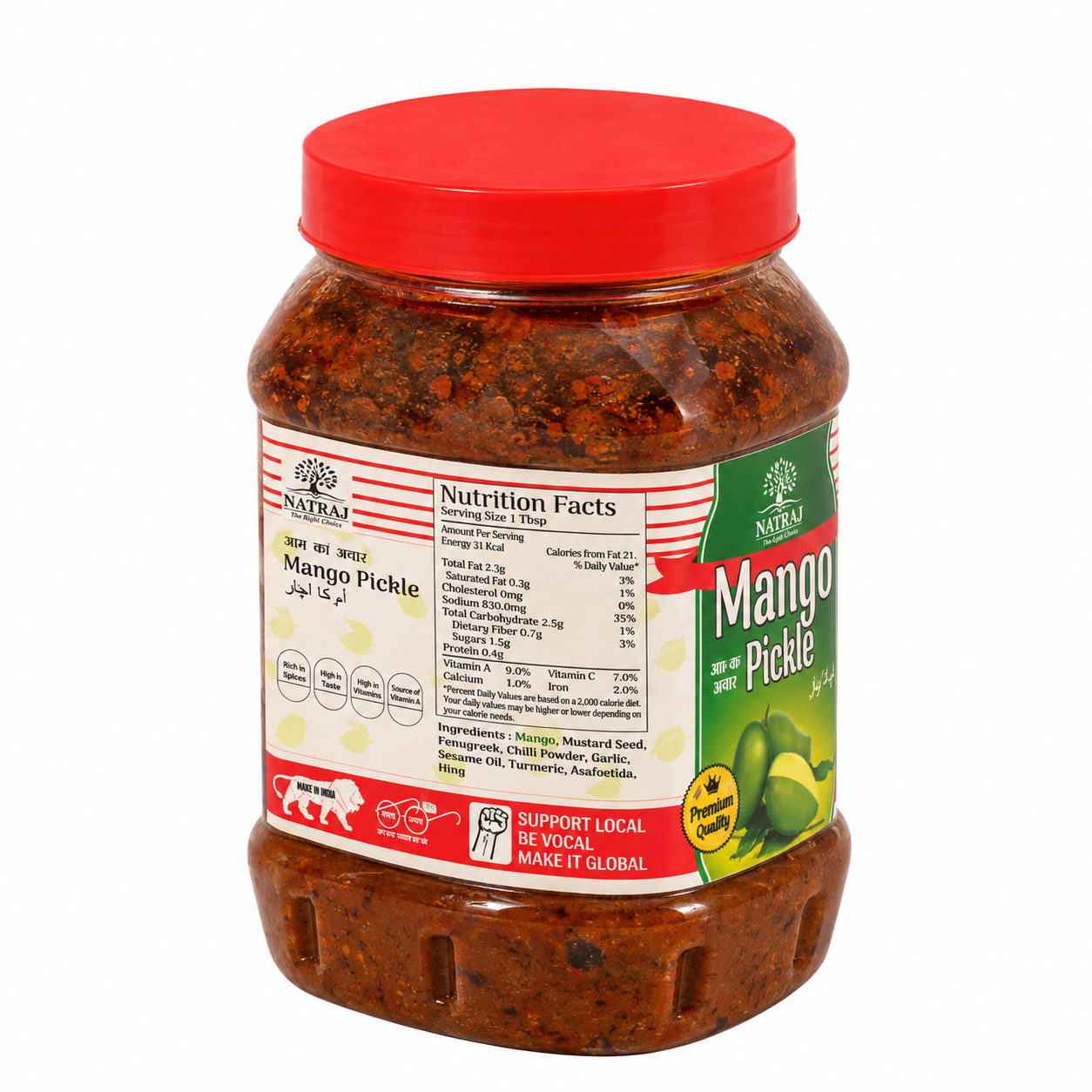 Natraj Mango Pickle Jar Ingredients and Nutritional Value Label