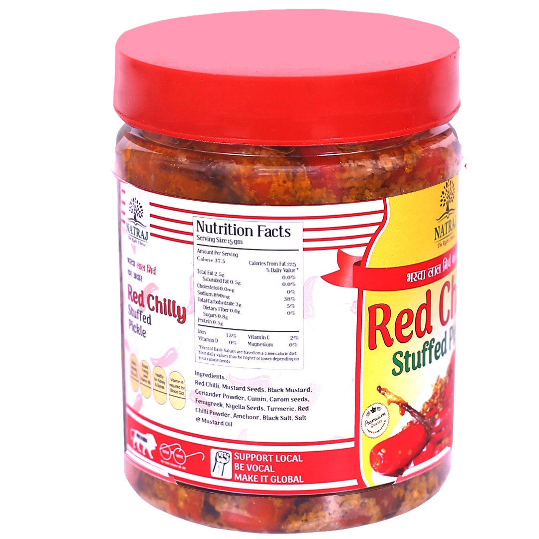 Natraj The Right Choice Red Chilly Pickle 500g ingredients and nutritional facts label