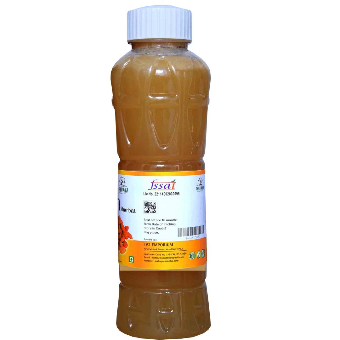 Natraj The Right Choice Badam Sharbat 750 ml bottle back label with FSSAI license