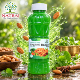 Natraj The Right Choice Brahmi Badam Sharbat 750 ml bottle with almonds and herbal ingredients