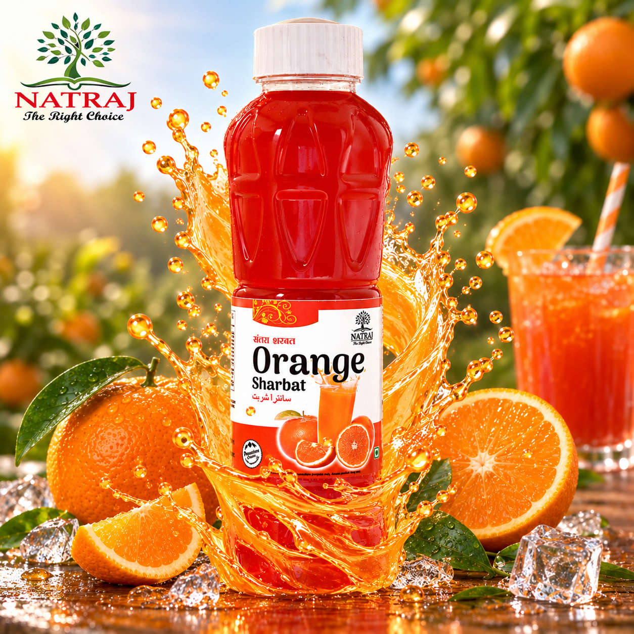 ORANGE_Real_1080x1080 Natraj The Right Choice Orange Sharbat 750 ml bottle refreshing citrus summer drink
