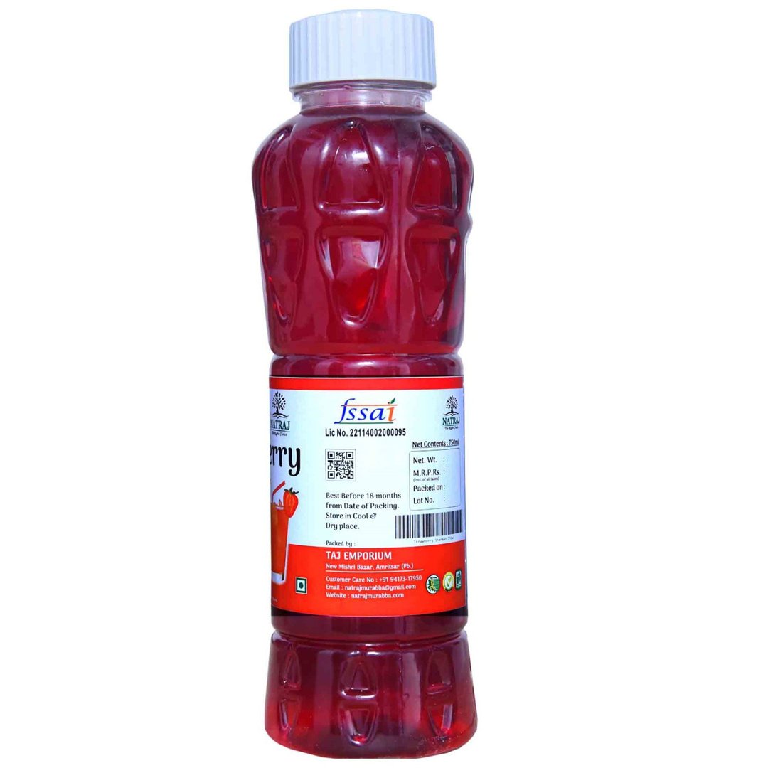 Natraj The Right Choice Strawberry Sharbat Syrup 750ml bottle back label with FSSAI details