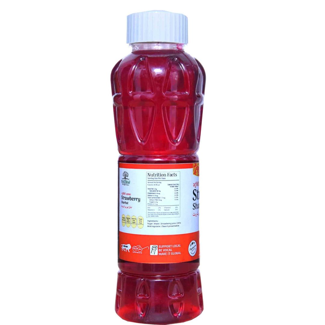 Natraj The Right Choice Strawberry Sharbat Syrup 750ml bottle nutritional facts label