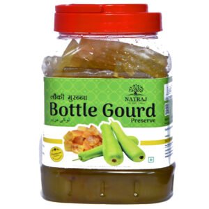 Tender translucent pieces of Punjabi Lauki Murabba dipped in sugar syrup